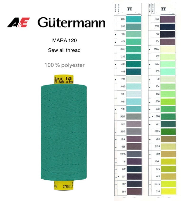 Gutermann Industrial Mara 120 Thread – Article no. 700207 - 1000m Spool - Shade Card 21-22