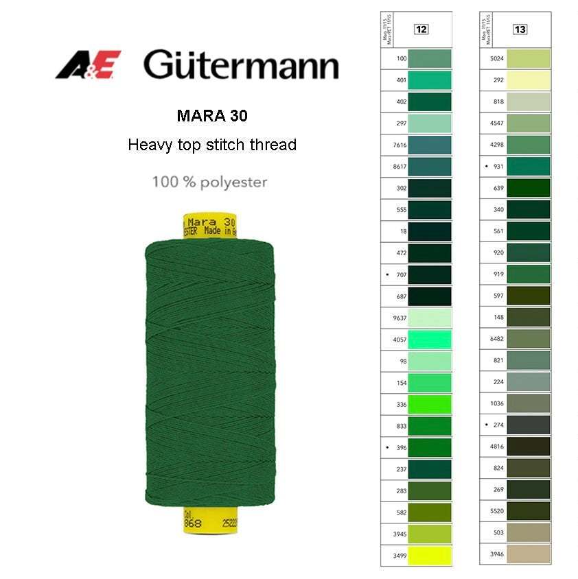 Gutermann Industrial Mara 30 Thread – Article no. 702404 - 300m Spool - Shade Card 12-13