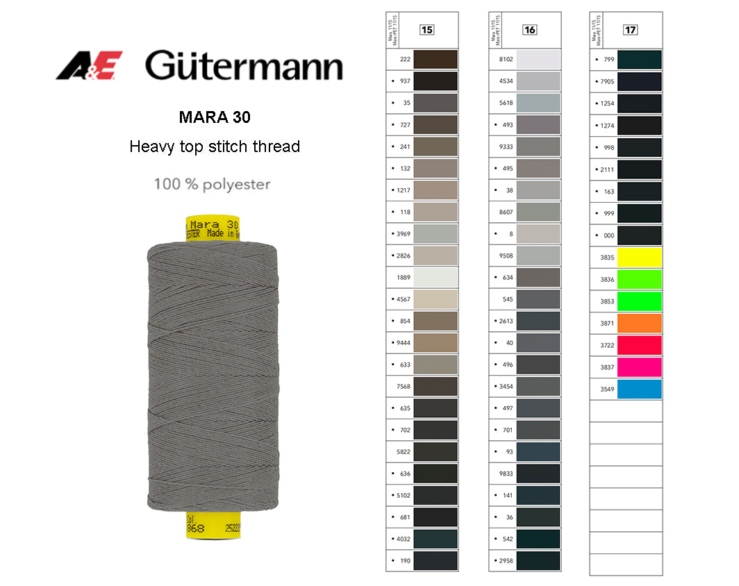 Gütermann Industrial Mara 30 Thread - SHADE CARD 15, 16 & 17