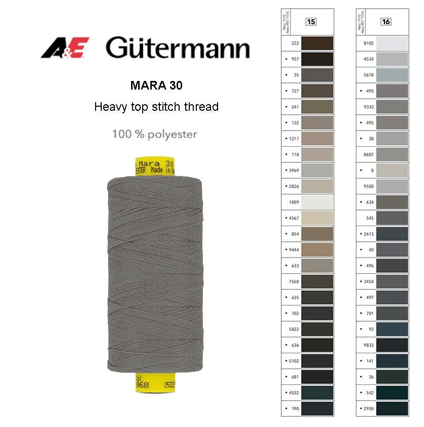 Gutermann Industrial Mara 30 Thread – Article no. 702404 - 300m Spool - Shade Card 15-16