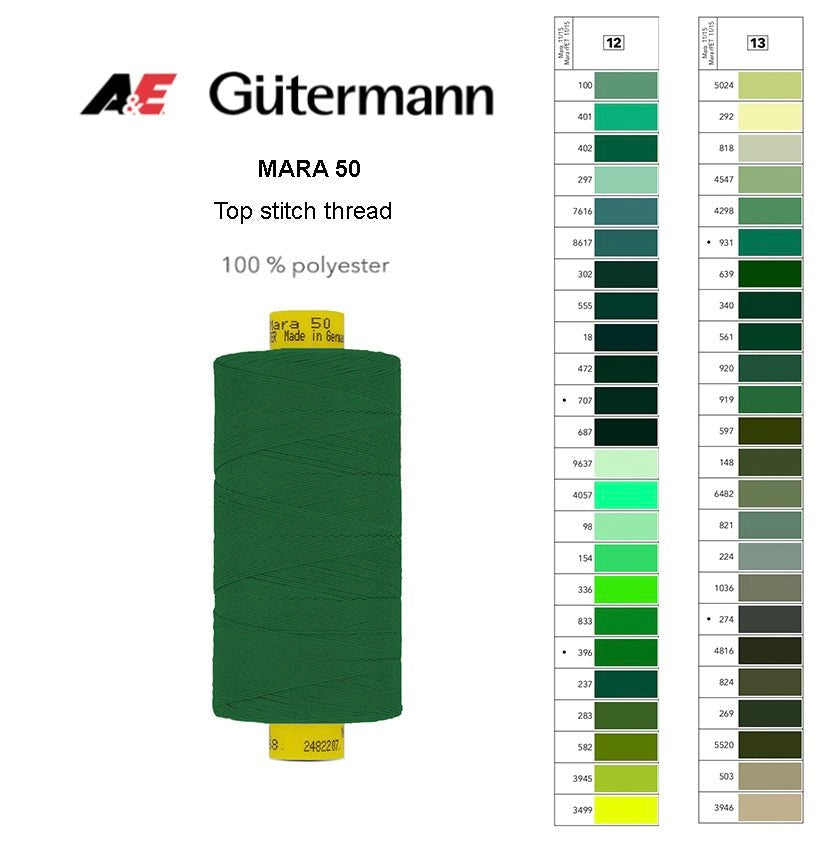 Gutermann Industrial Mara 50 Thread – Article no. 702277 - 500m Spool - Shade Card 12-13