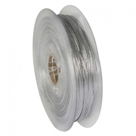 Spool of Stephanoise silver metal braid made of 100% polyester.