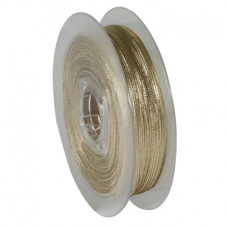 Spool of Stephanoise gold metal braid trim made of 100% polyester.