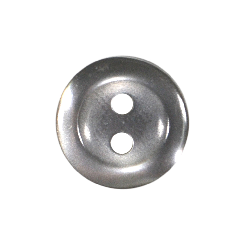 Shiny silver 2-hole polyester button.