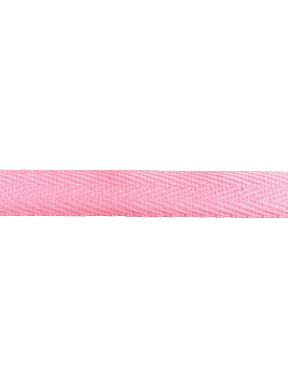 Pink 15mm cotton herringbone twill webbing tape for sewing and craft projects.