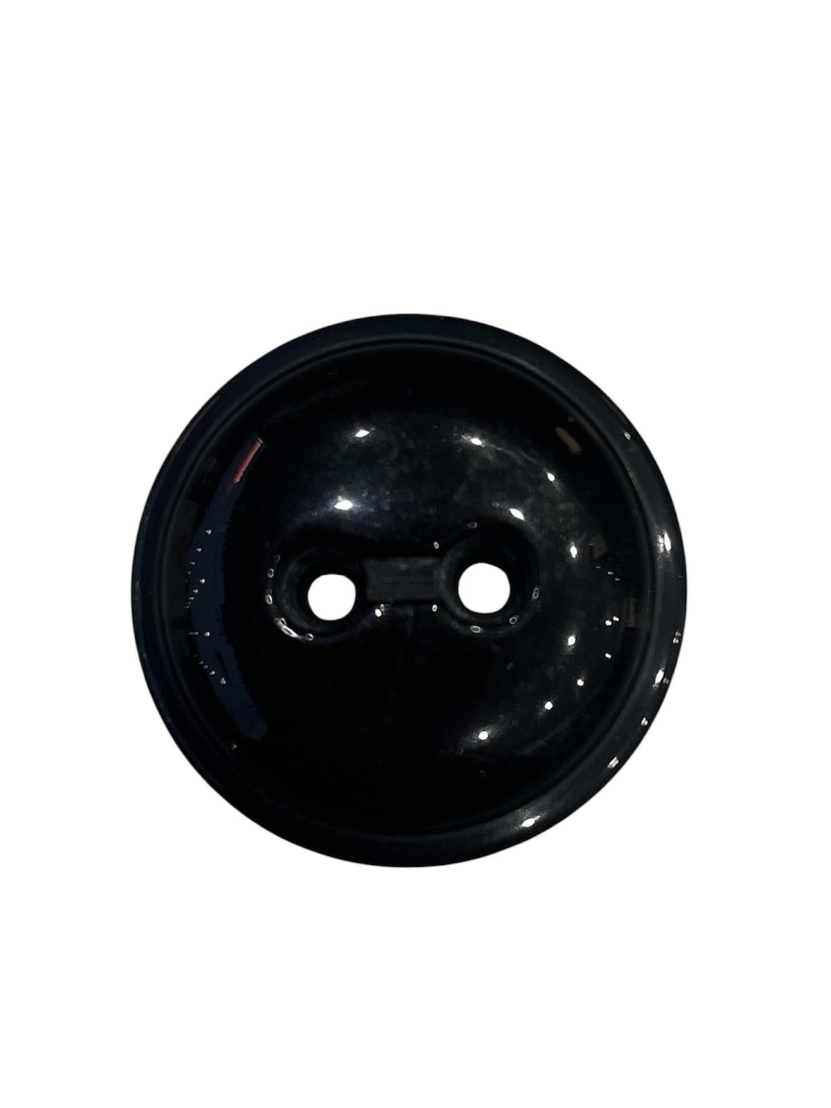 A single 33mm shiny black dome-shaped button with two chunky holes.