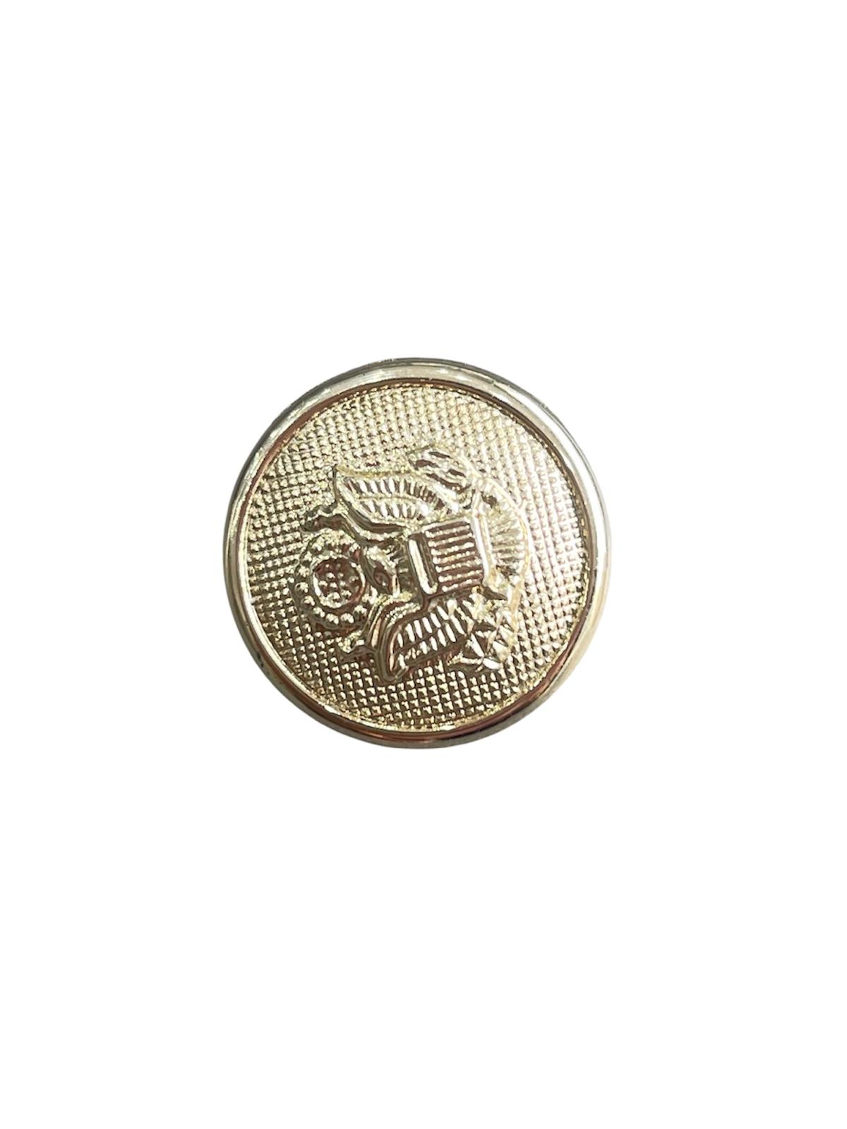 Gold-colored 22mm military-style shank button with an embossed eagle crest design.