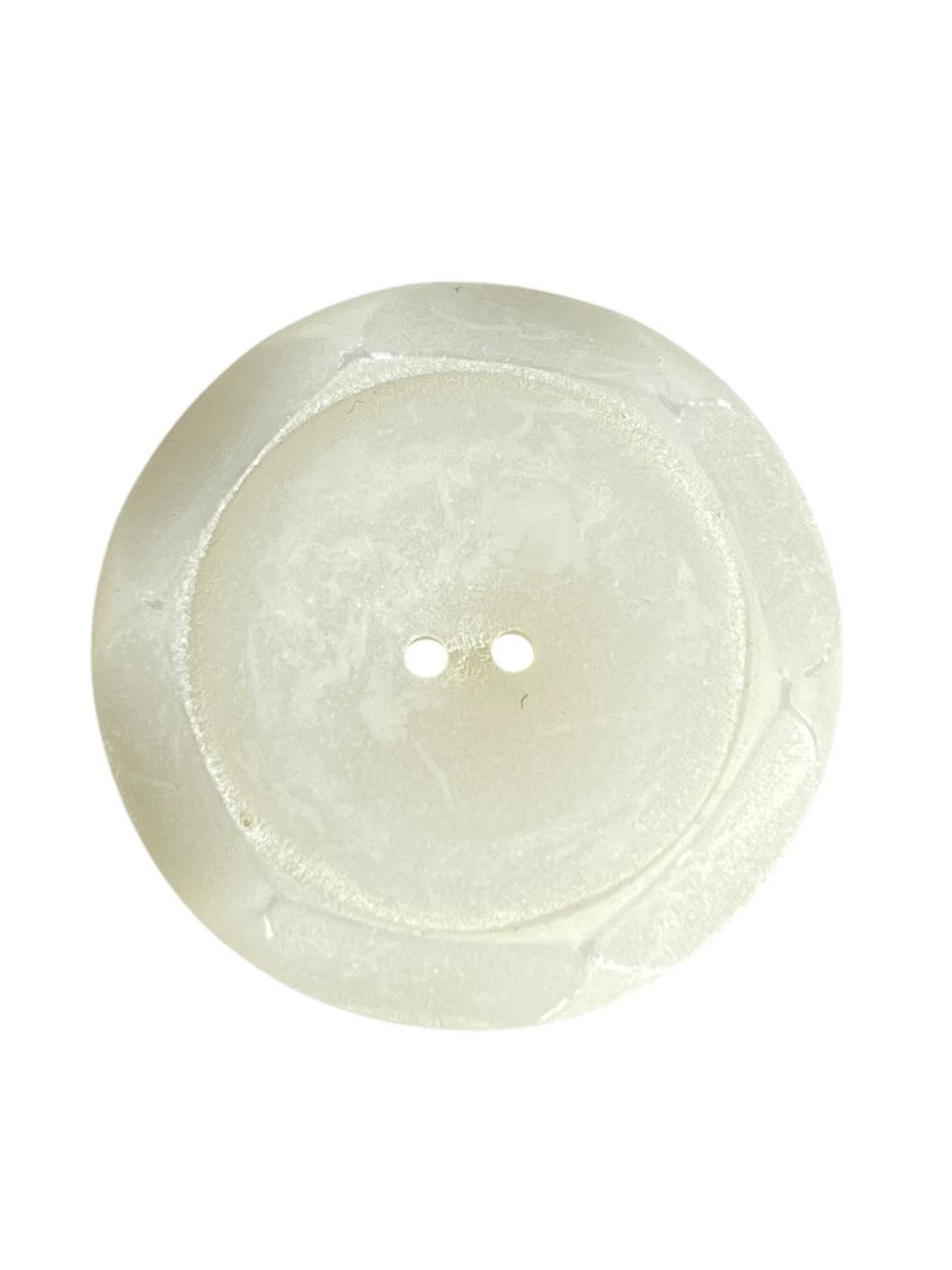 30mm off-white round polyester button with a two-hole design and textured finish.