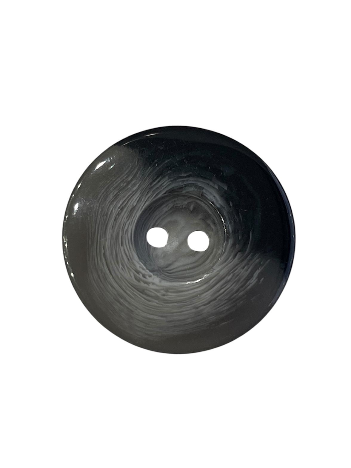 31mm round sewing button featuring a grey and black shell effect with two center holes.