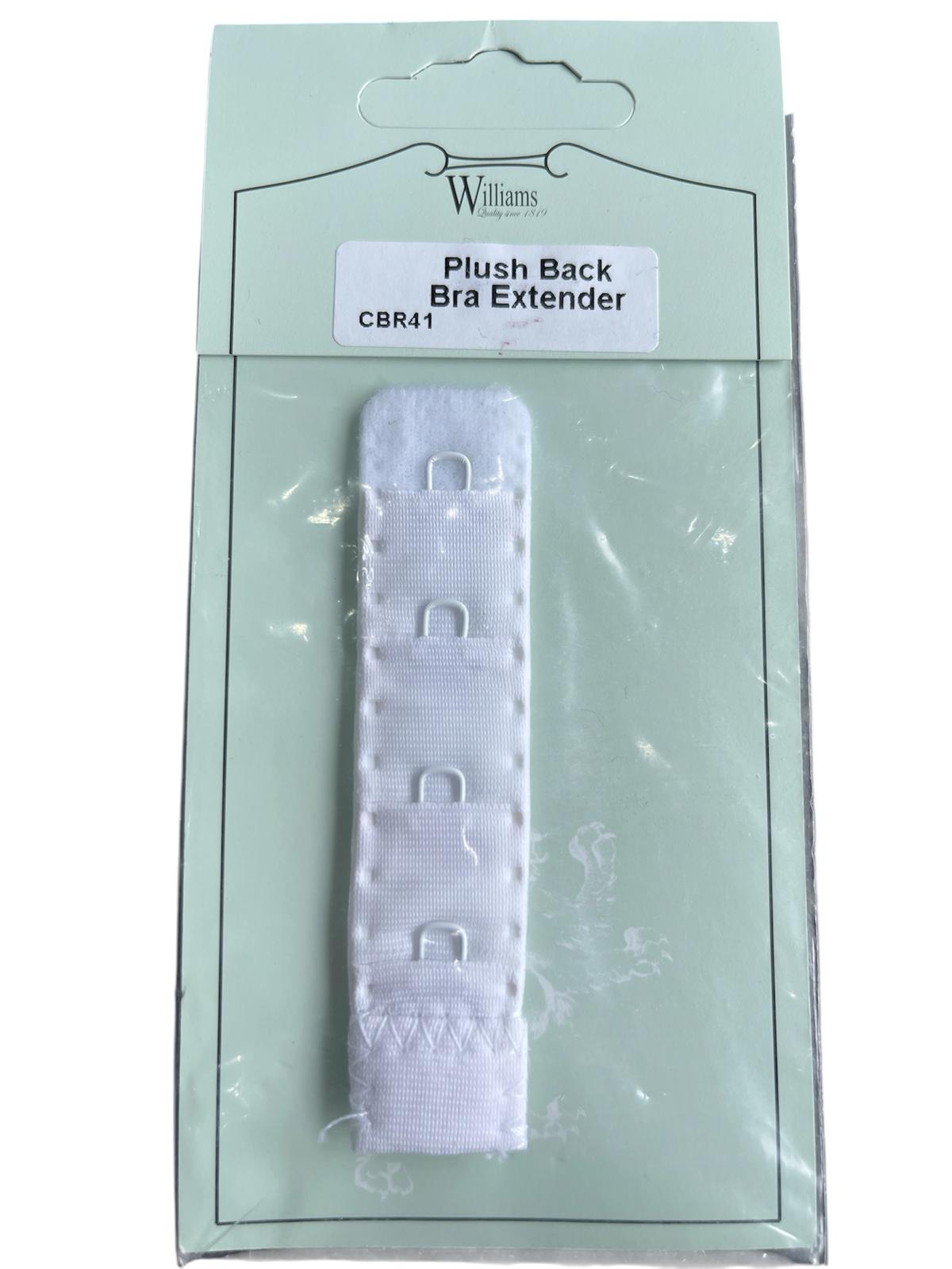 Williams white plush back bra extender with a single row of four metal eyelets.