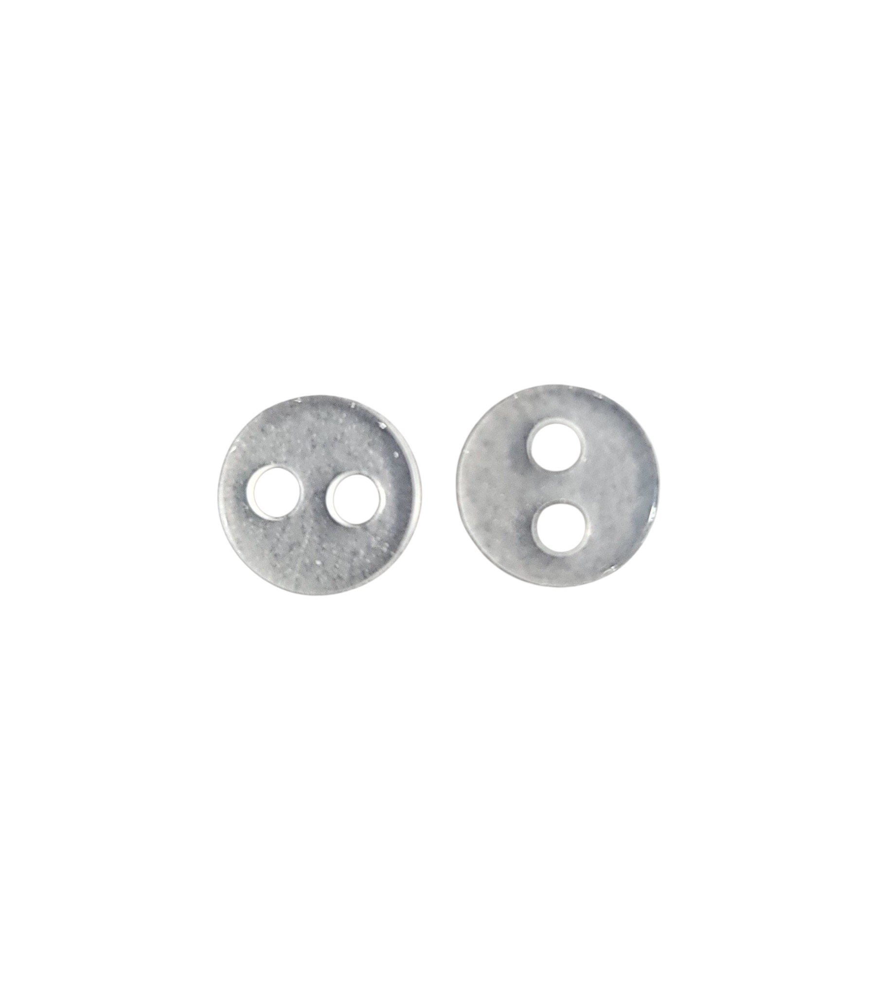 Two clear cream 11mm round buttons with two holes each are shown against a white background.