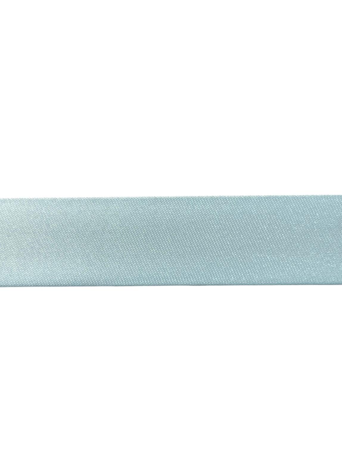 A single strip of light blue satin bias binding tape shown against a white background.
