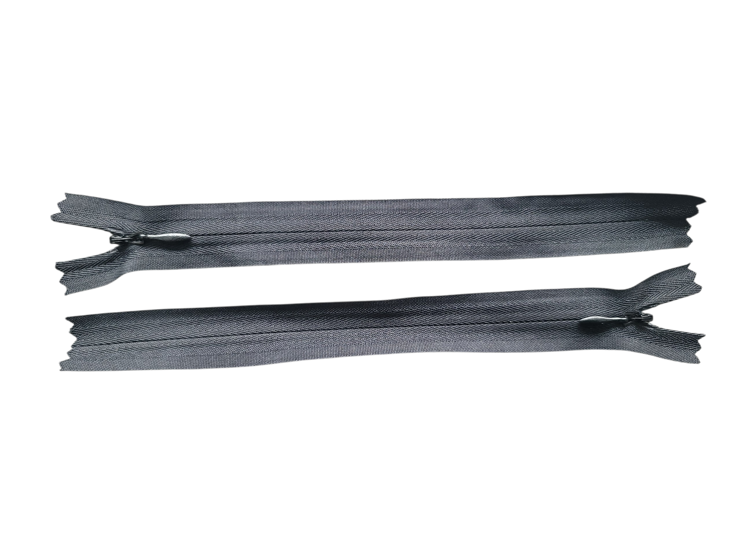 Two 18cm black closed-end invisible zippers shown against a white background.