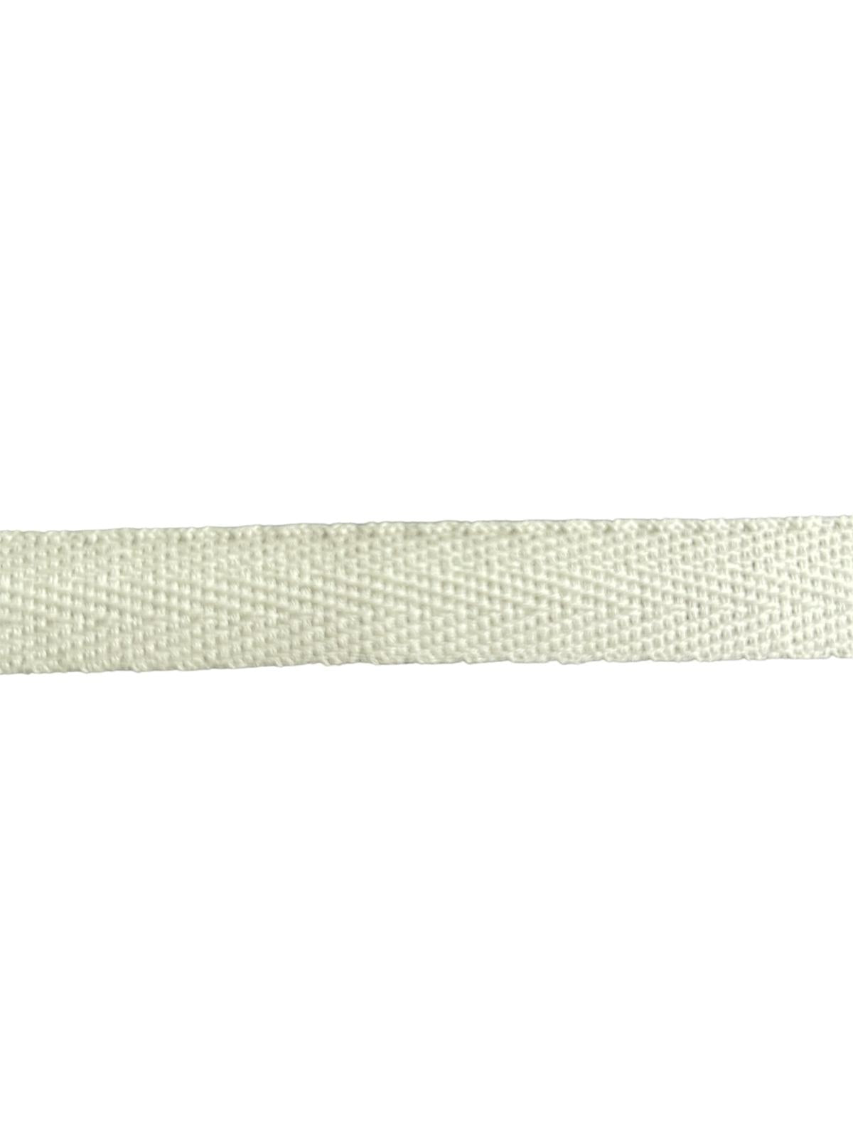 Herringbone cotton twill webbing tape in a natural off-white color for sewing.