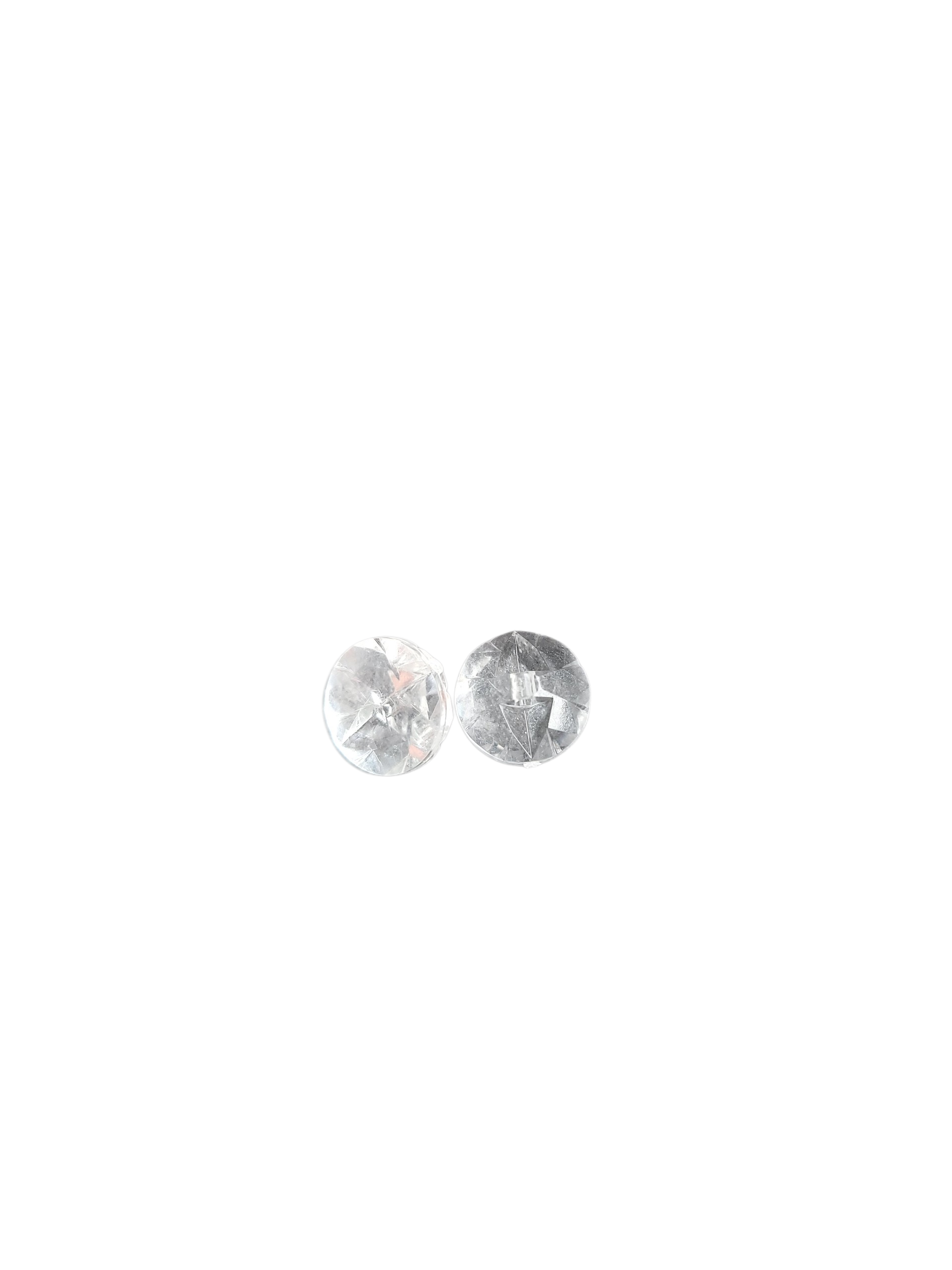 Two clear, diamond-faceted shank buttons are shown side-by-side against a white background.