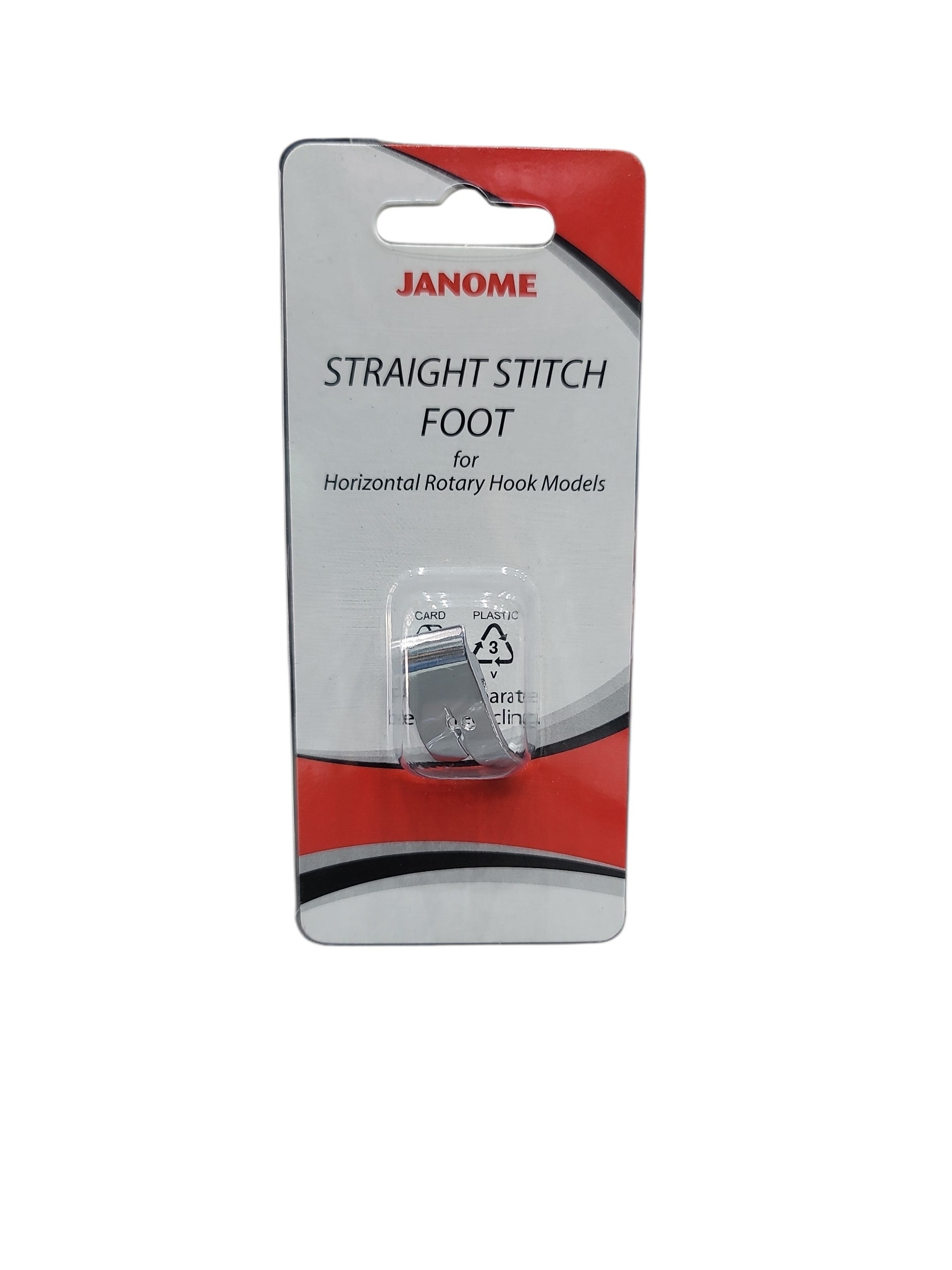 Janome Straight Stitch Foot in original packaging for horizontal rotary hook sewing machine models.
