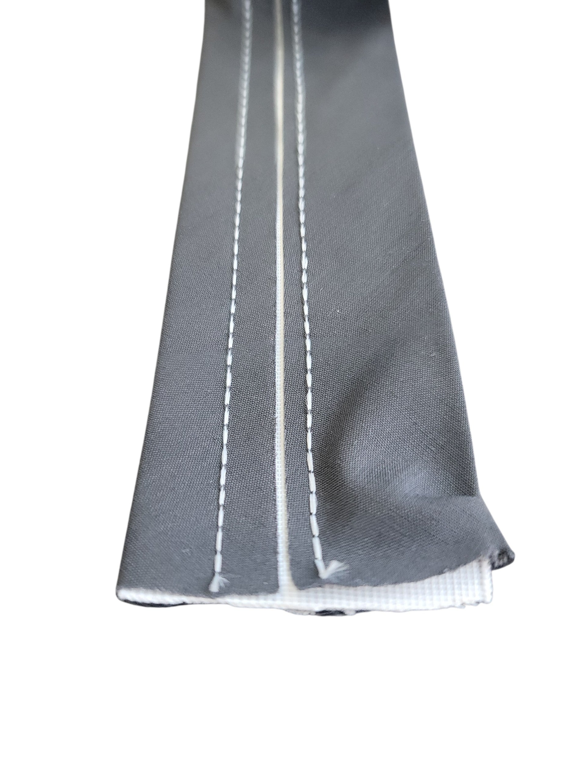 5cm wide comfort stretch grey waistband with white elastic core and visible stitching.