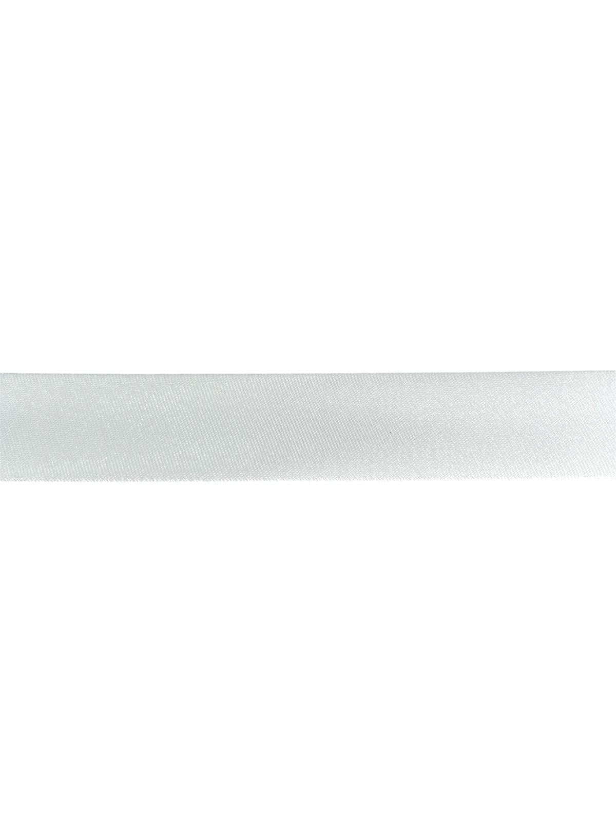A single strip of white satin bias binding tape shown horizontally against a white background.