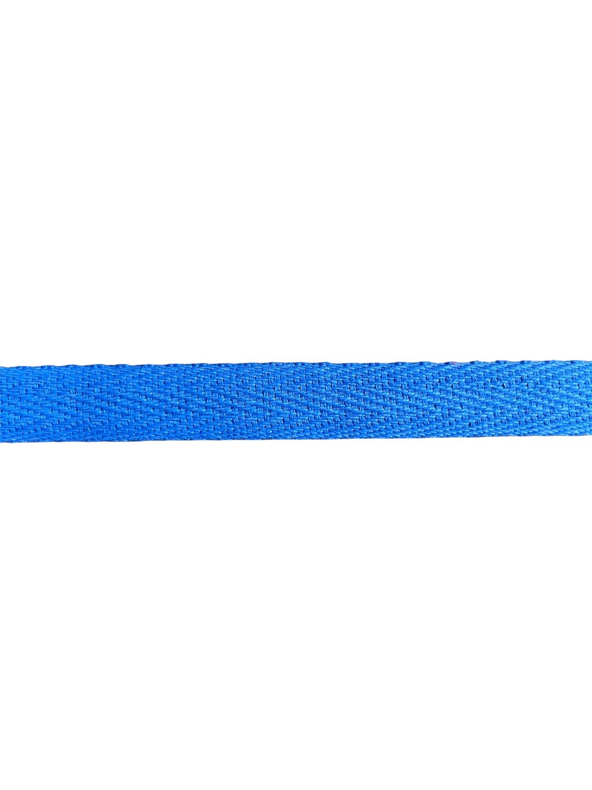 Blue 15mm herringbone cotton twill webbing tape for sewing projects.