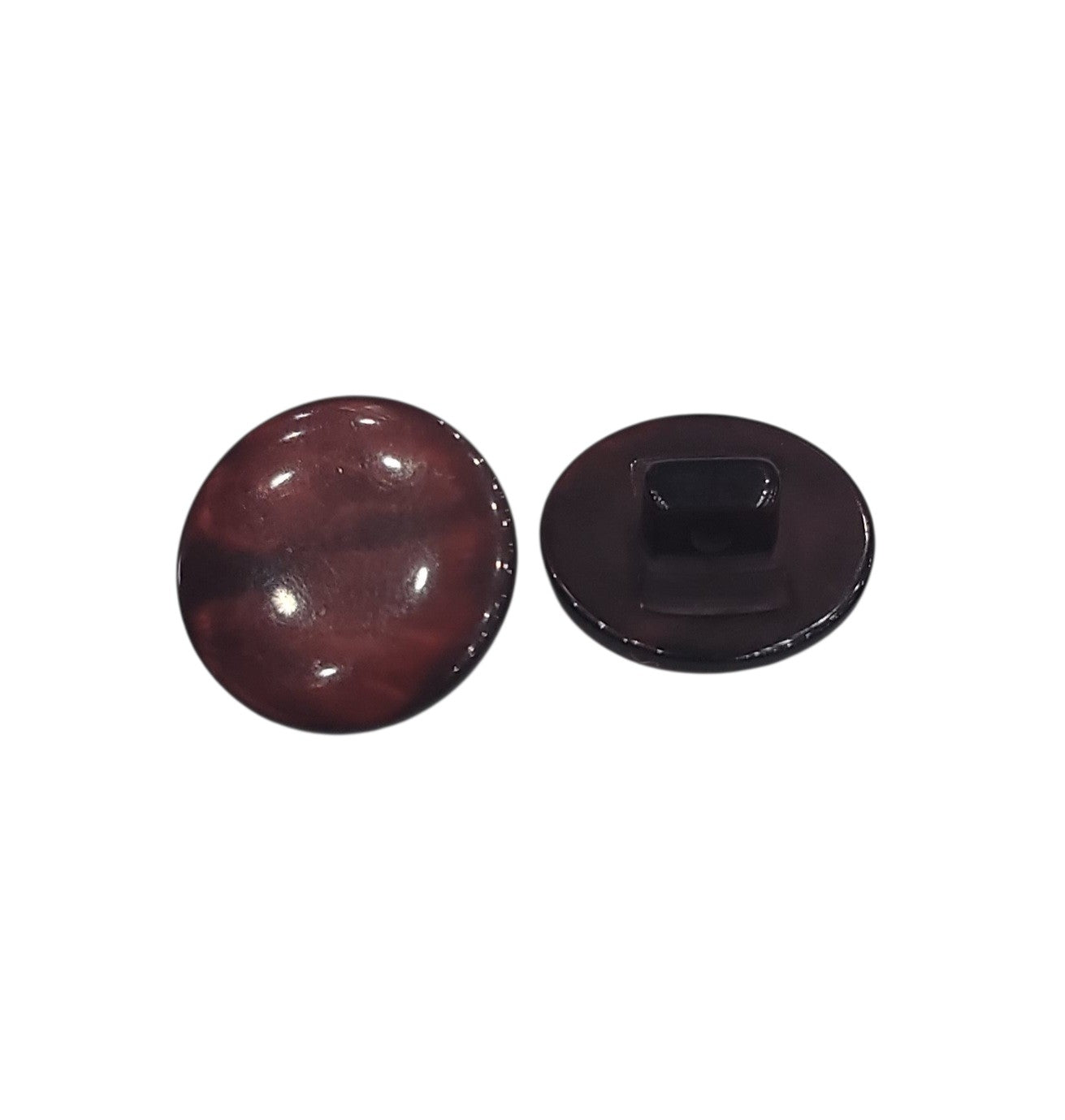 16mm brown shank button with a marble effect, showing both front and back views.