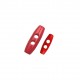 Two red polyester toggle buttons with two holes each.