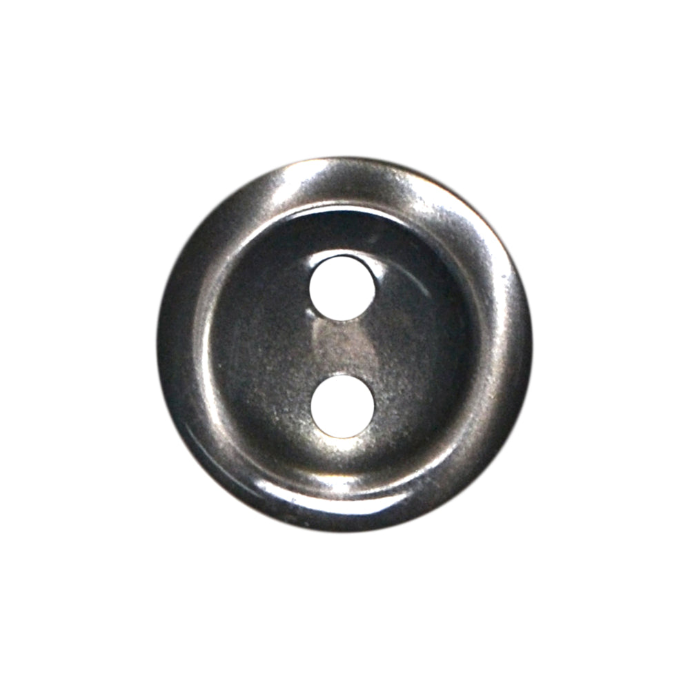 Shiny silver 2-hole polyester button.