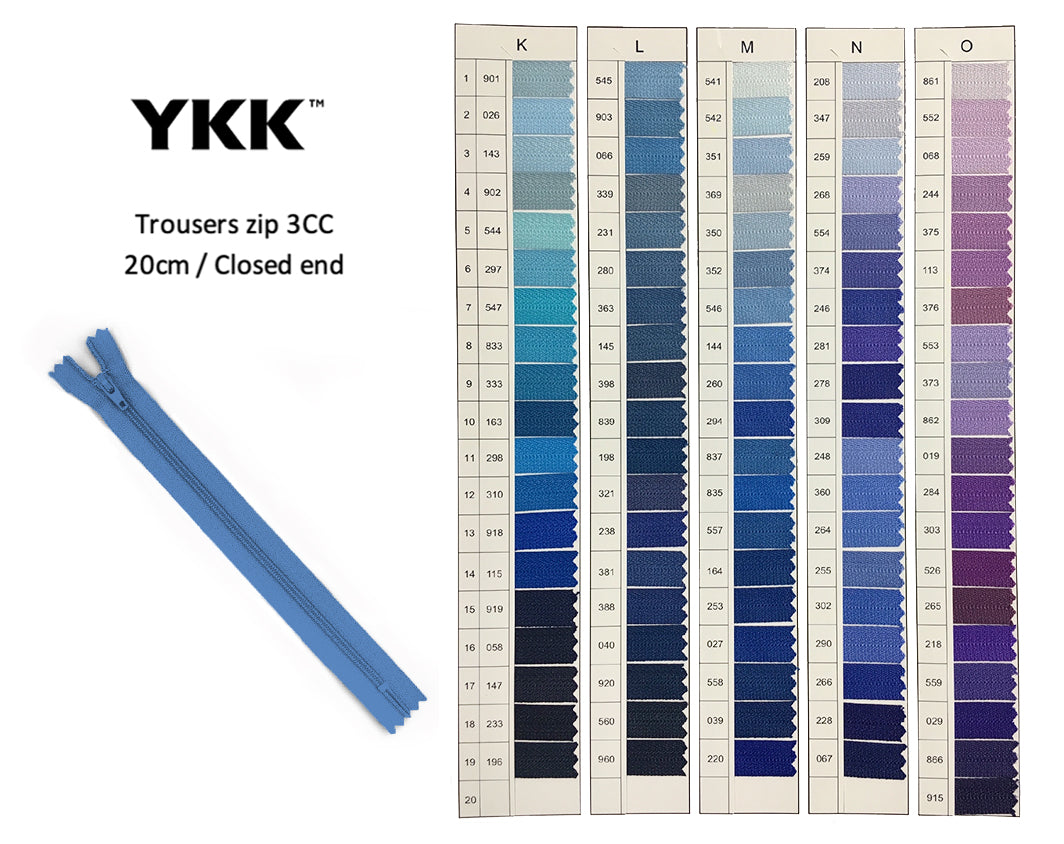 YKK Closed Ended Standard Coil 20cm Zip - SHADE CARD K to O