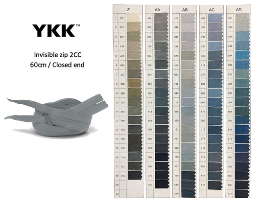 YKK Closed Ended Invisible 60cm Zip - SHADE CARD Z to AD